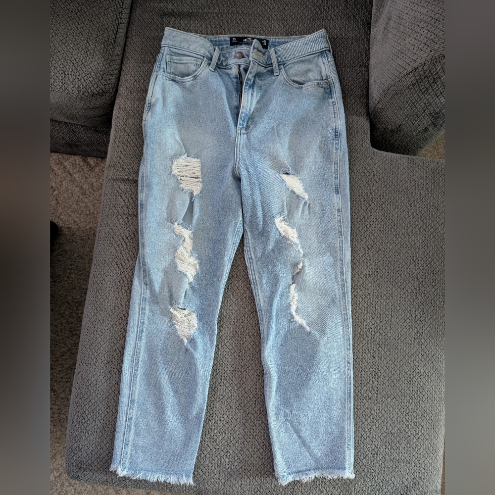Hollister Curvy Ultra High Rise Distressed Light Blue Women's Jeans 7S